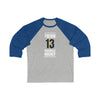 Trenin 13 Nashville Hockey Navy Blue Vertical Design Unisex Tri-Blend 3/4 Sleeve Raglan Baseball Shirt