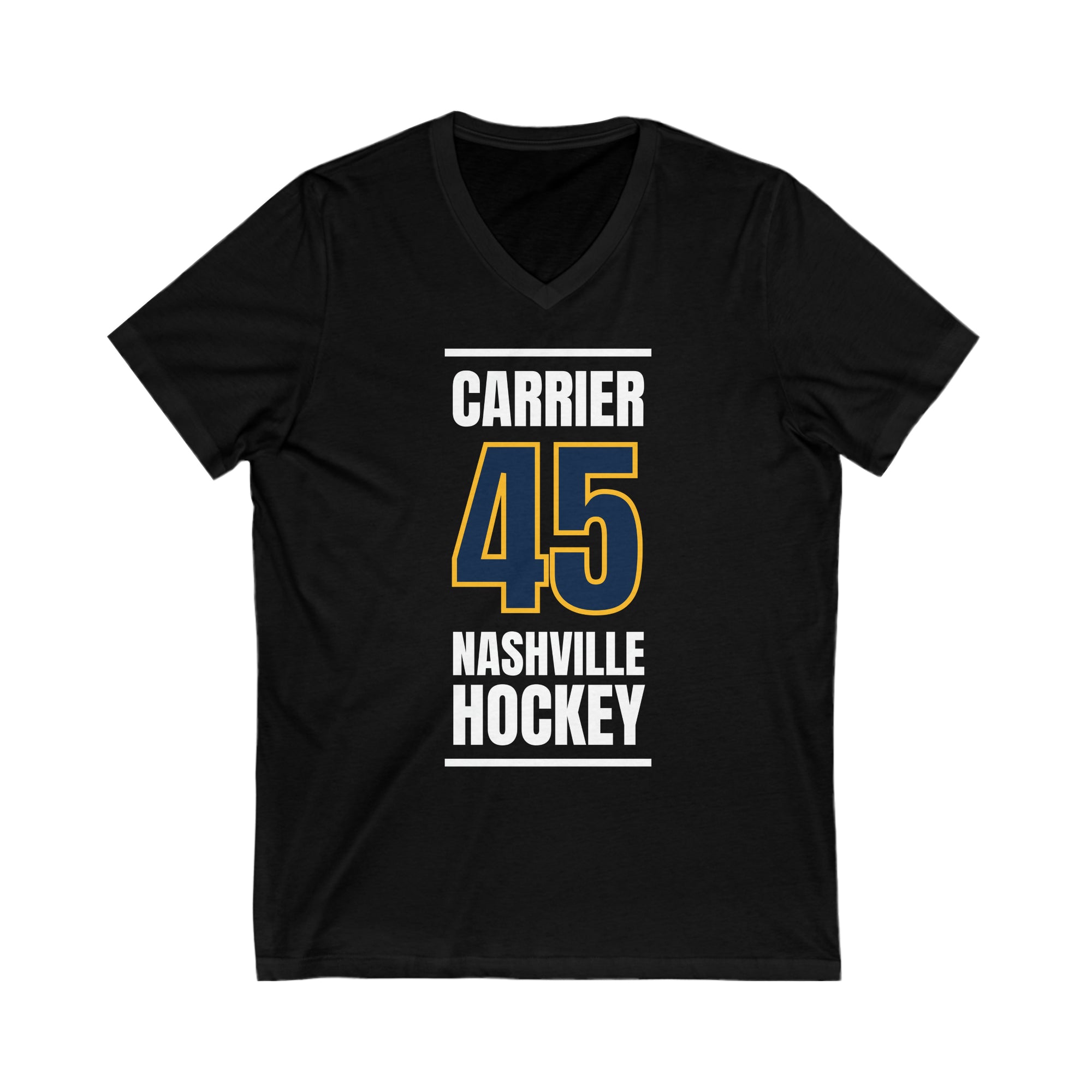 Carrier 45 Nashville Hockey Navy Blue Vertical Design Unisex V-Neck Tee