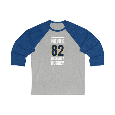 Novak 82 Nashville Hockey Navy Blue Vertical Design Unisex Tri-Blend 3/4 Sleeve Raglan Baseball Shirt