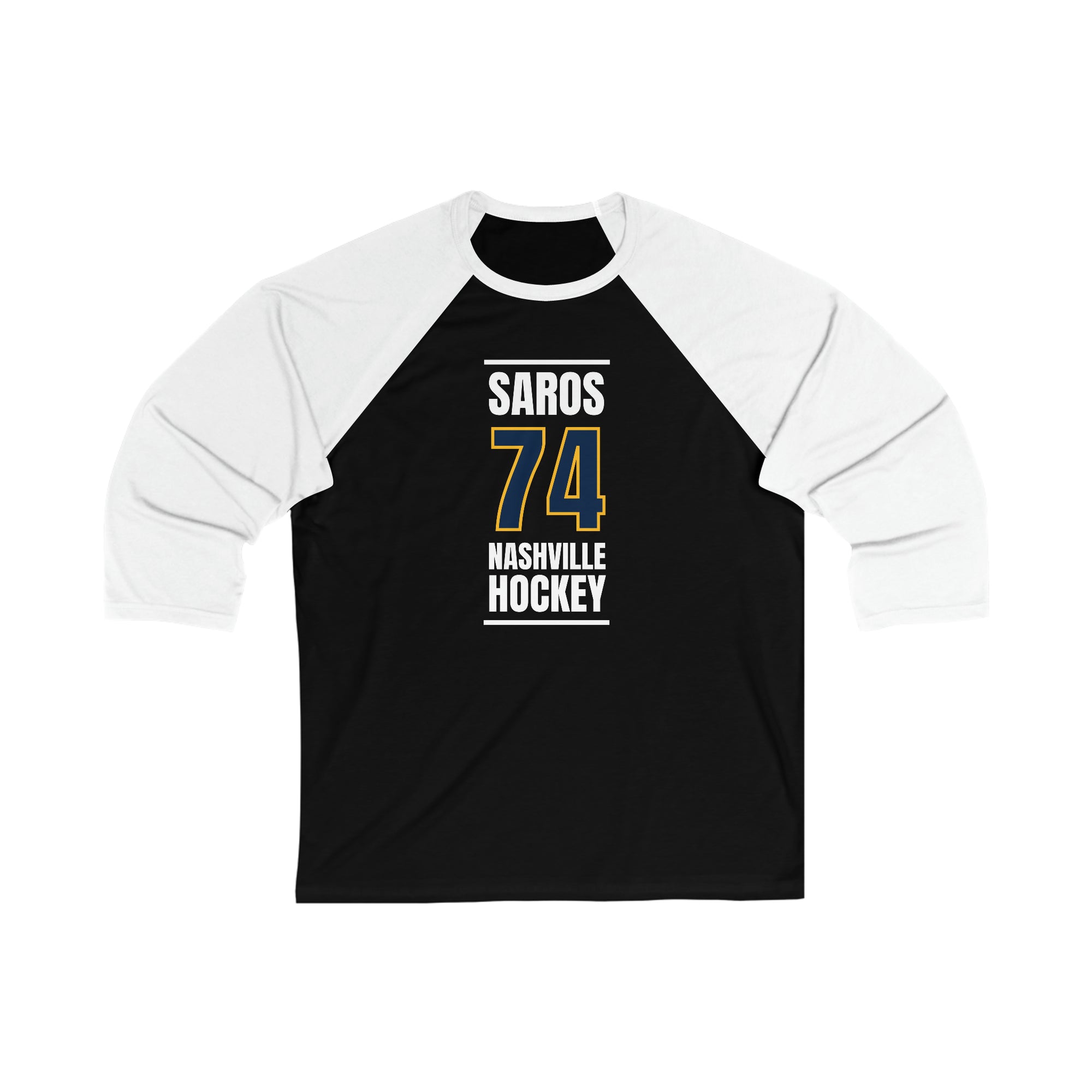 Saros 74 Nashville Hockey Navy Blue Vertical Design Unisex Tri-Blend 3/4 Sleeve Raglan Baseball Shirt