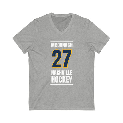 McDonagh 27 Nashville Hockey Navy Blue Vertical Design Unisex V-Neck Tee