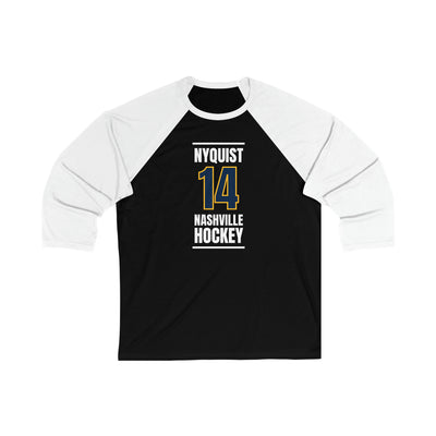 Nyquist 14 Nashville Hockey Navy Blue Vertical Design Unisex Tri-Blend 3/4 Sleeve Raglan Baseball Shirt