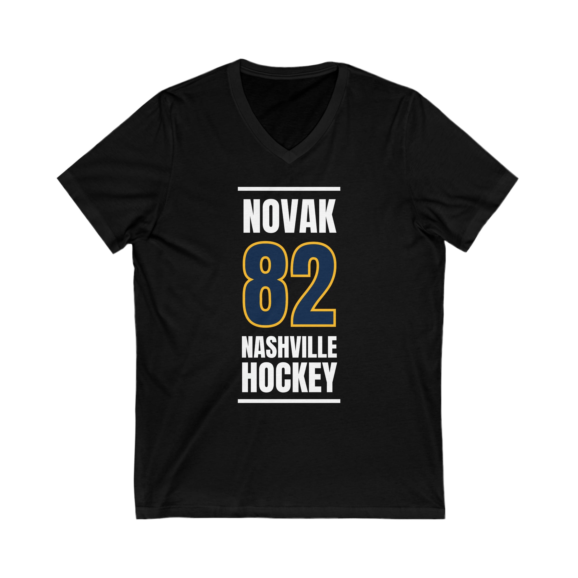 Novak 82 Nashville Hockey Navy Blue Vertical Design Unisex V-Neck Tee