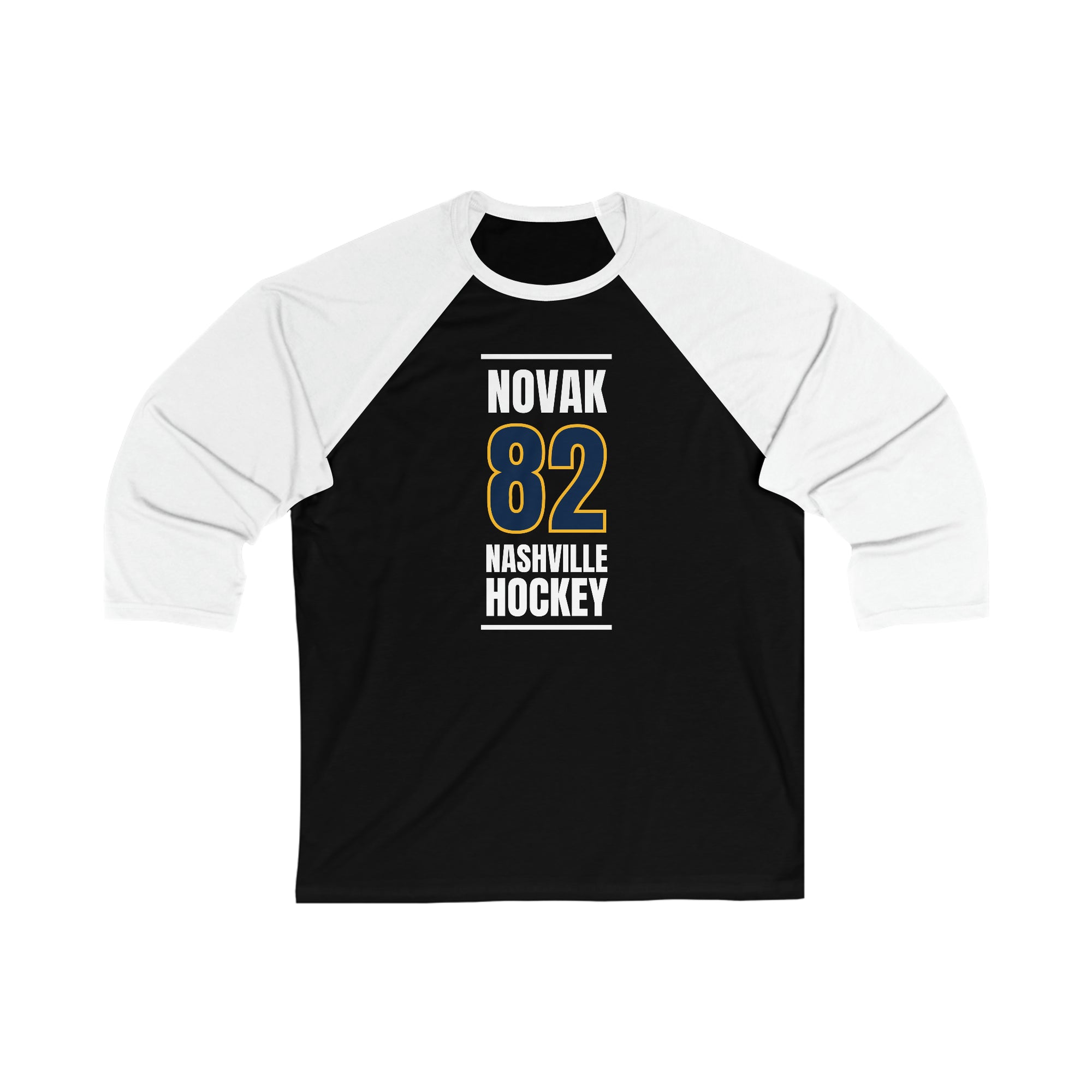 Novak 82 Nashville Hockey Navy Blue Vertical Design Unisex Tri-Blend 3/4 Sleeve Raglan Baseball Shirt