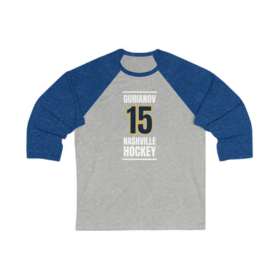 Gurianov 15 Nashville Hockey Navy Blue Vertical Design Unisex Tri-Blend 3/4 Sleeve Raglan Baseball Shirt